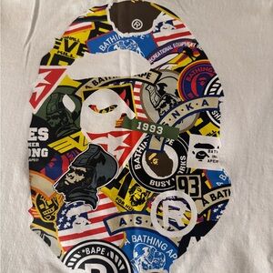 Bape White Crewneck Tee with Multi-Color Logo Patch